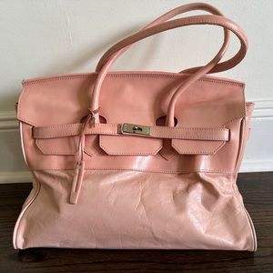 ARDEN B LIGHT PINK LEATHER BIRKIN STYLE SHOULDER BAG SATCHEL TOTE SILVER HDW